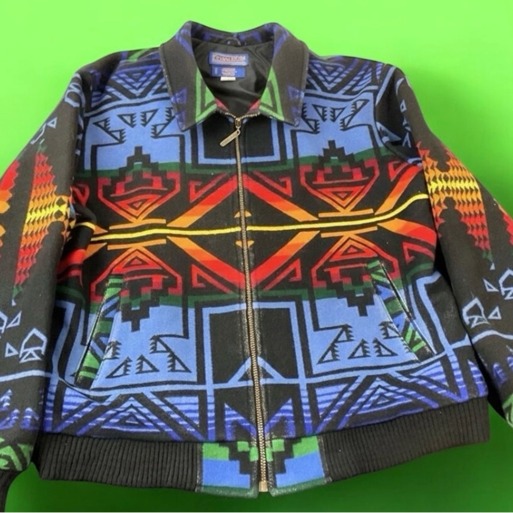 Vintage Pendleton Wool Bomber‎ Jacket Native Tribal Aztec USA Made Large